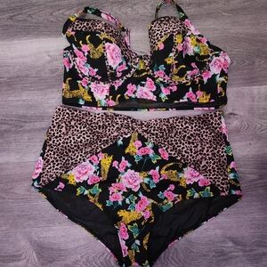 Floral Cheetah Print Bikini Set
